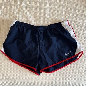 Nike Women's Athletic Shorts in Navy with Red and White Accents